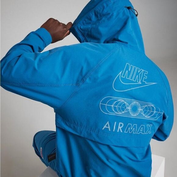 Nike Sportswear Air Max Woven Jacket Large L Blue Black Lined Logos FN0243-457 - Picture 7 of 16